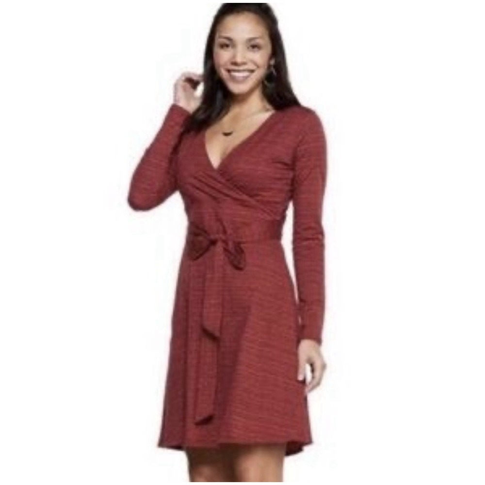 Toad & Co Cue Wrap Dress Womens Red Organic Cotton Comfort Dot V Neck Print S